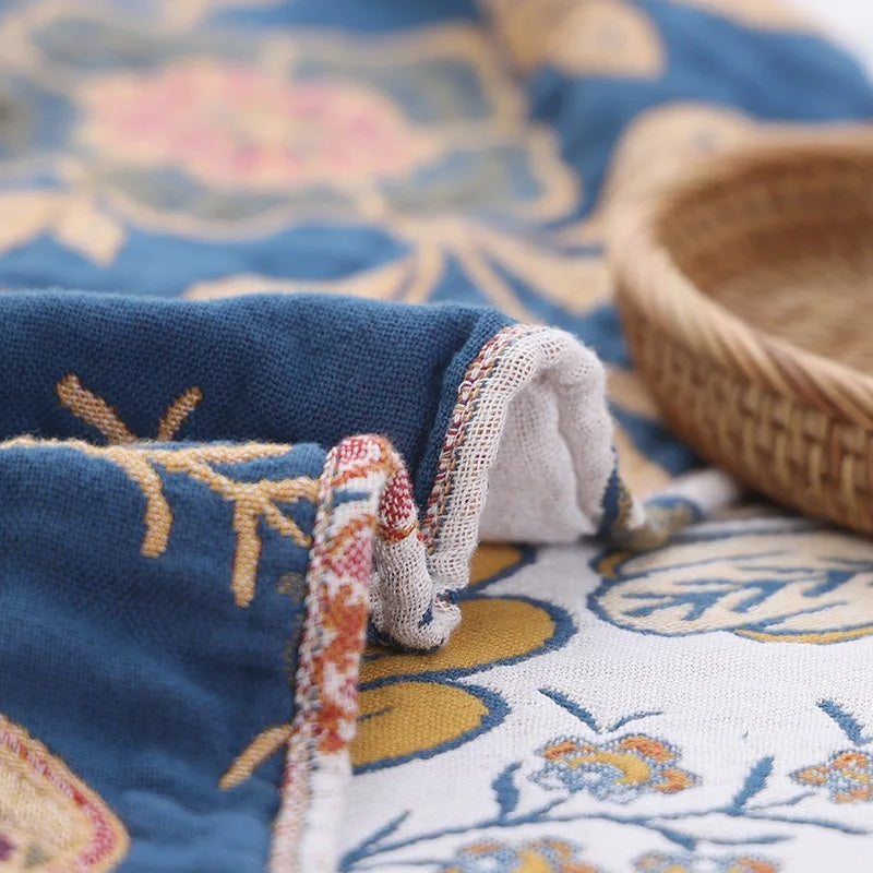 Charming Blooms Reversible Cotton Throw Blanket with Tassels