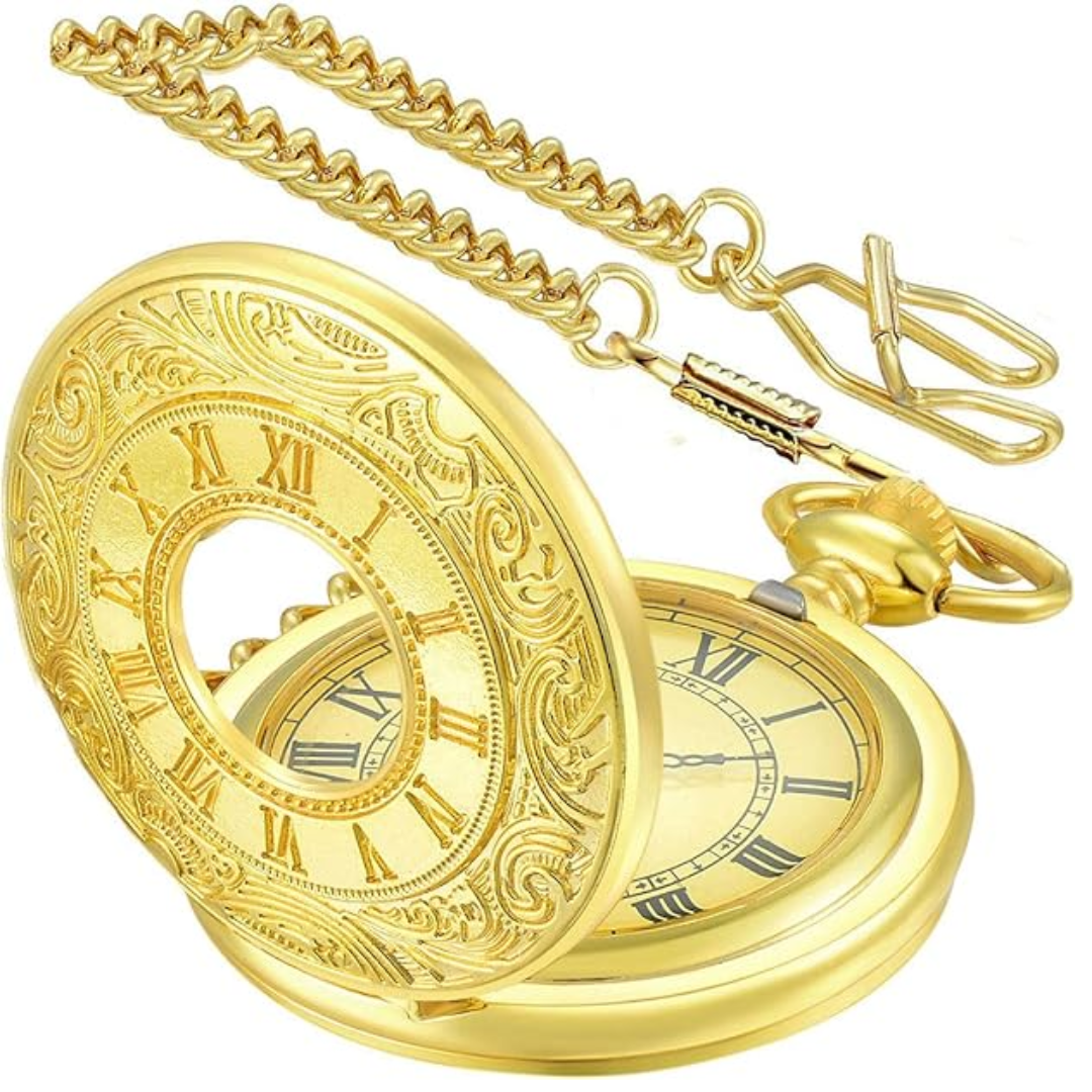 Classic Elegance | Silver Pocket Watch with Roman Numerals & Chain