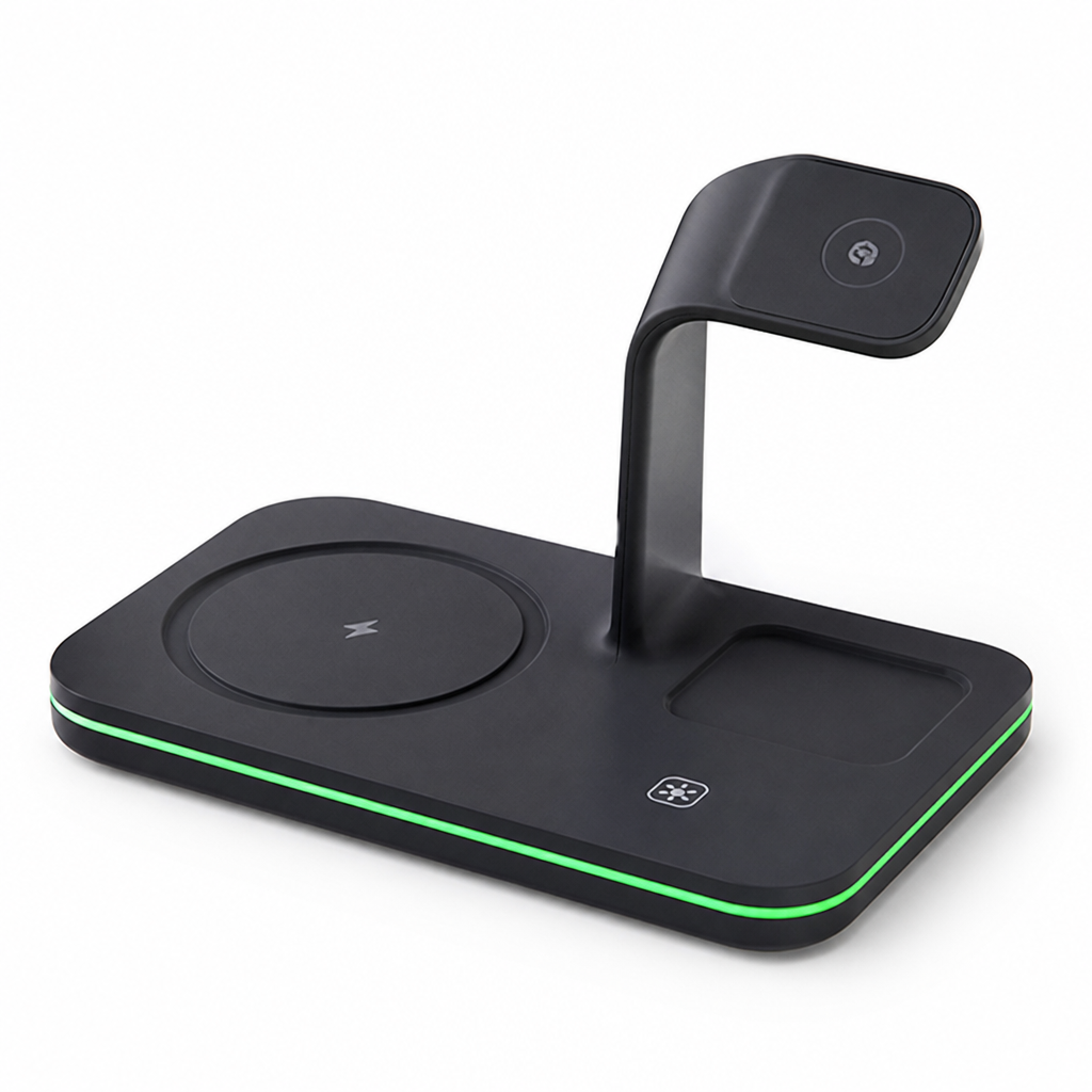 Recessed Phone Pad And Raised Watch Stand Charging Station (3-in-1)