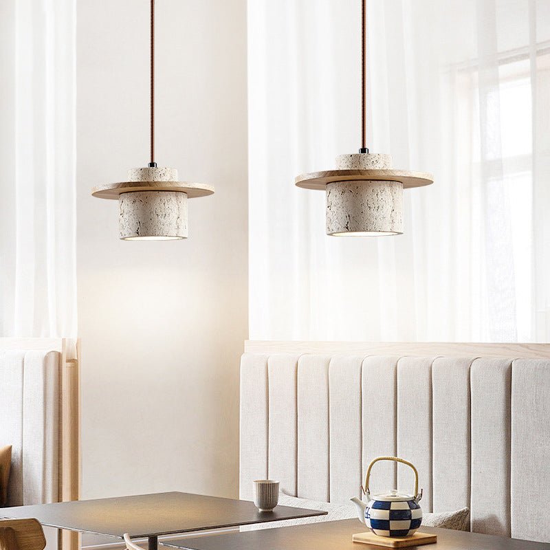 Wood-Look Hanging Lamp in Travertine Finish