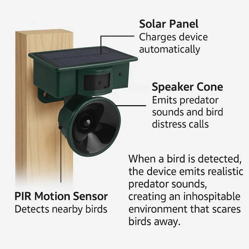 Eco-Friendly Motion-Activated Bird Repeller for Outdoor Spaces