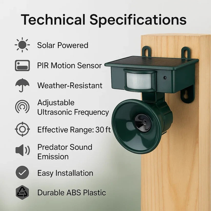 Eco-Friendly Motion-Activated Bird Repeller for Outdoor Spaces