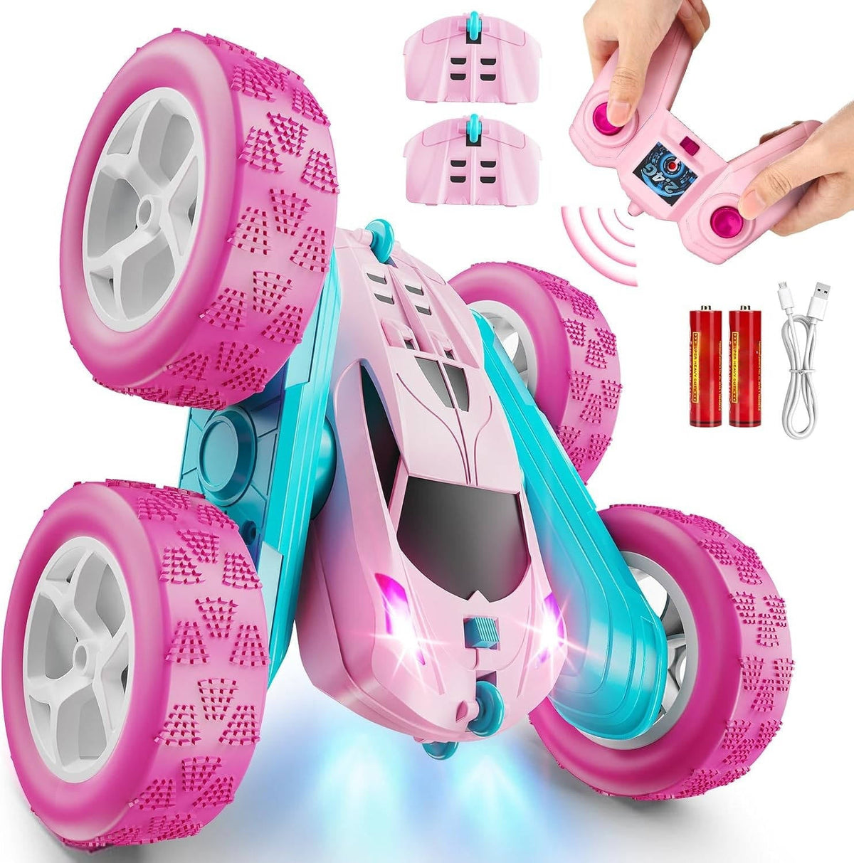 Stunt Racer RC Car for Kids Aged 6 to 12 with LED Lights