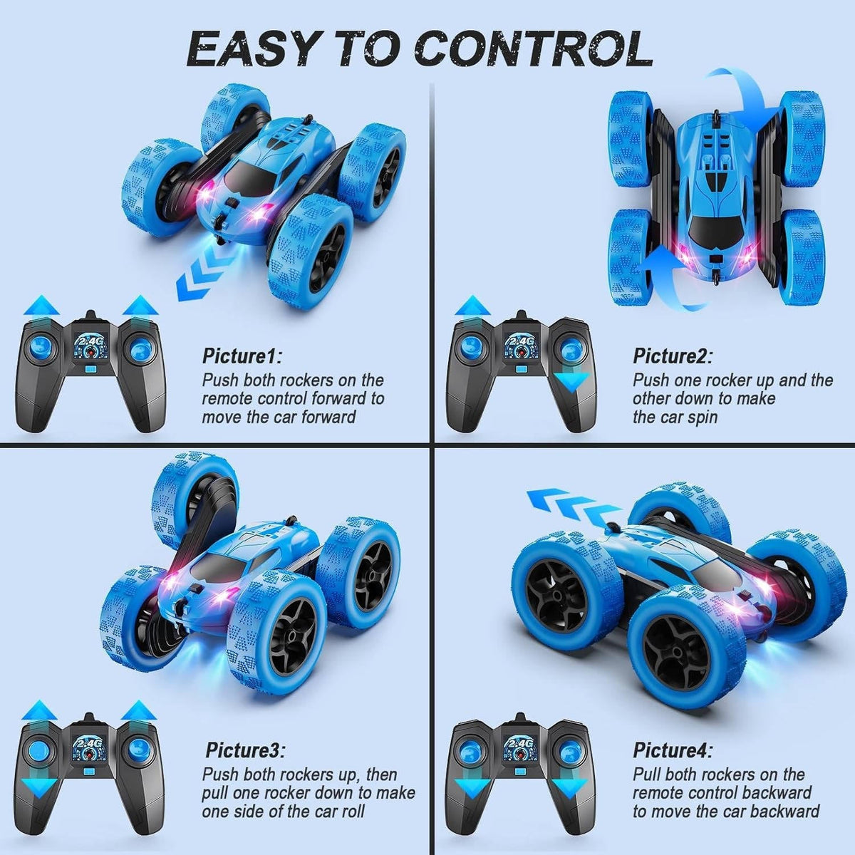 Stunt Racer RC Car for Kids Aged 6 to 12 with LED Lights